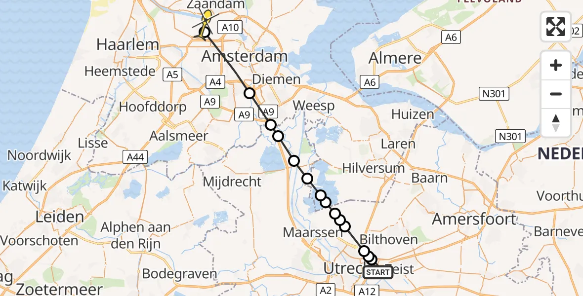 Routekaart van de vlucht: Lifeliner 1 naar Amsterdam Heliport, Universiteitsweg