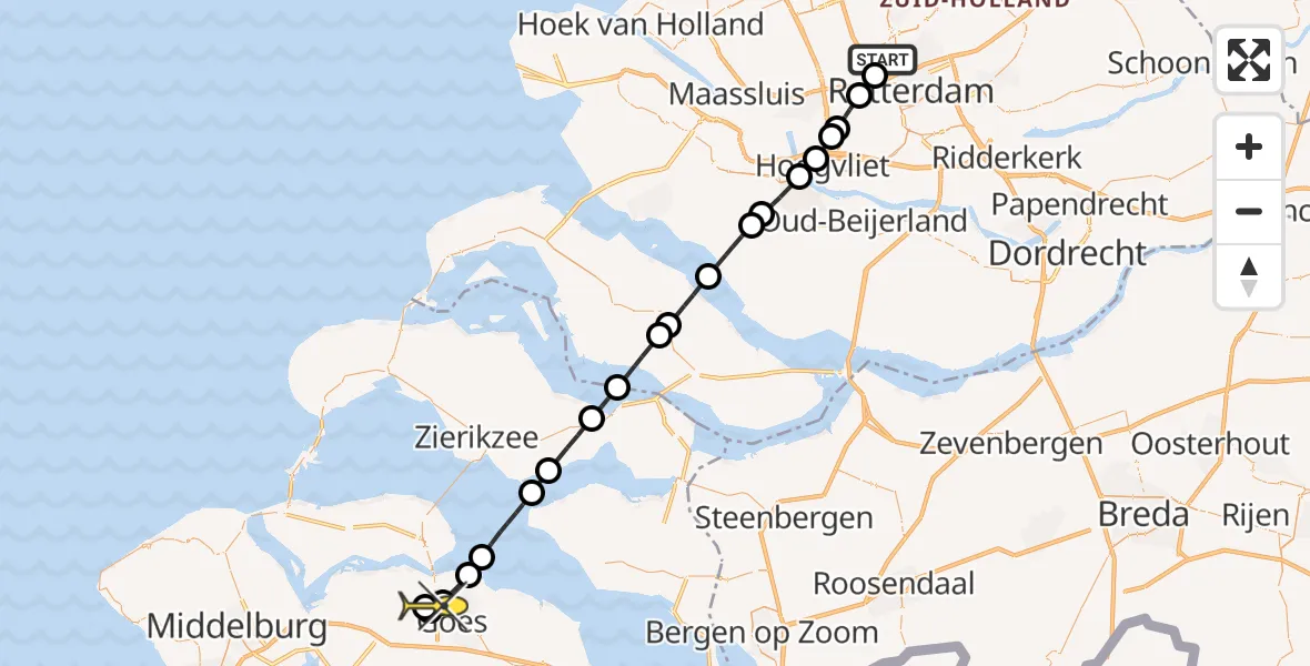 Routekaart van de vlucht: Lifeliner 2 naar Wolphaartsdijk, Rijs-en-daalpad