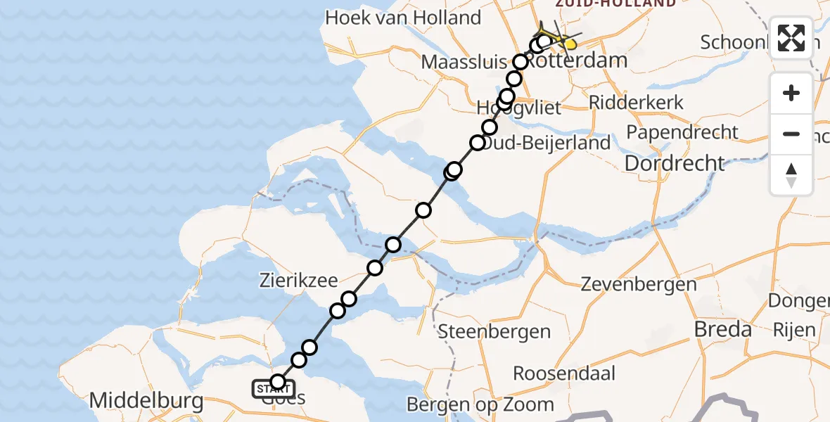 Routekaart van de vlucht: Lifeliner 2 naar Rotterdam The Hague Airport, Oude Veerweg