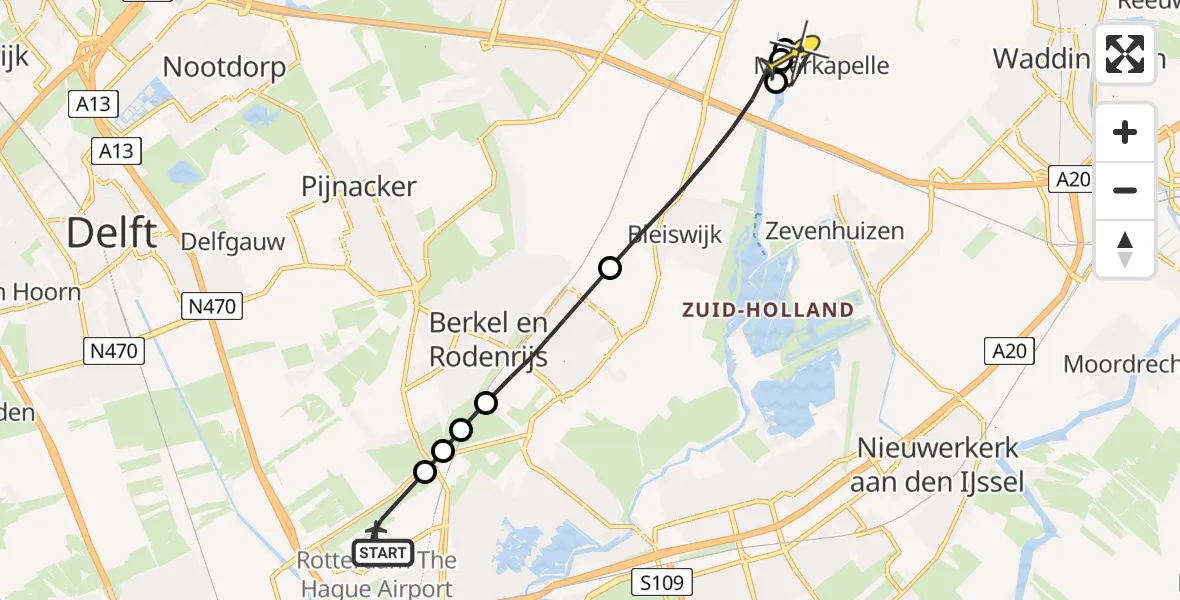 Routekaart van de vlucht: Lifeliner 2 naar Moerkapelle, Doenkadepad