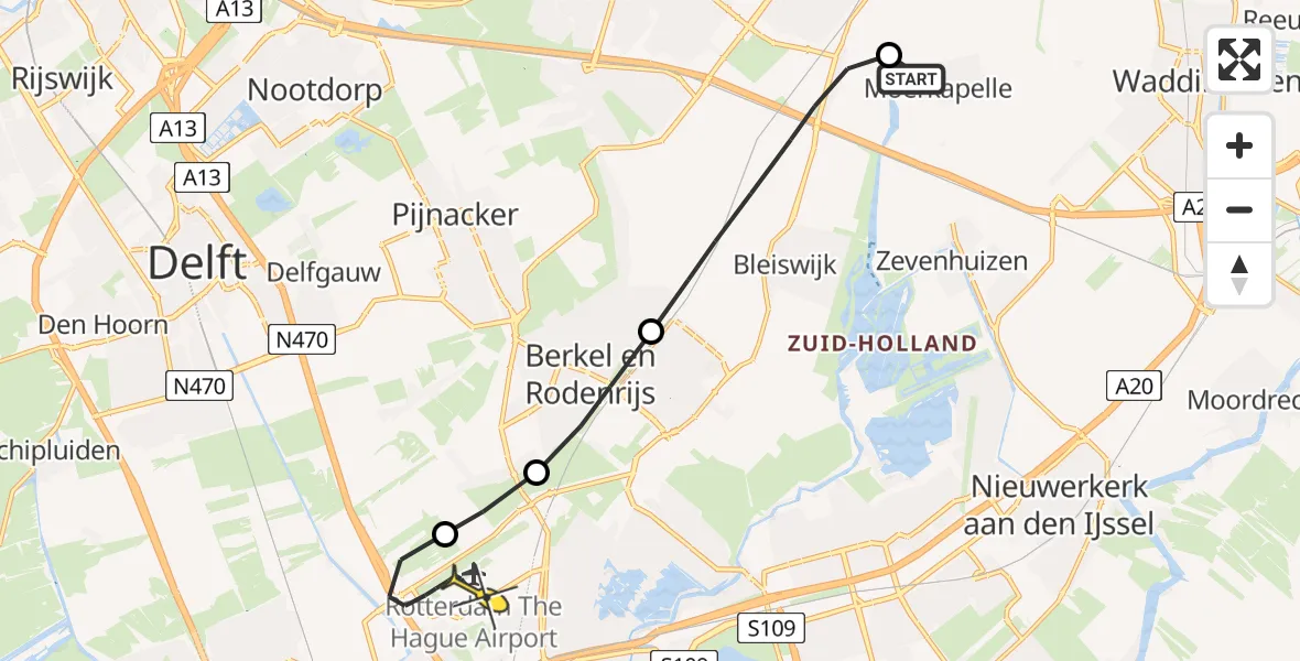 Routekaart van de vlucht: Lifeliner 2 naar Rotterdam The Hague Airport, Kruisweg