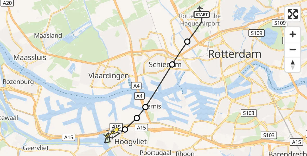 Routekaart van de vlucht: Lifeliner 2 naar Hoogvliet, Van der Duijn van Maasdamweg