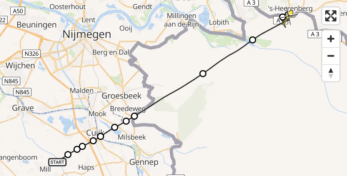 Routekaart van de vlucht: Lifeliner 3 naar Emmerik aan de Rijn, Heuf