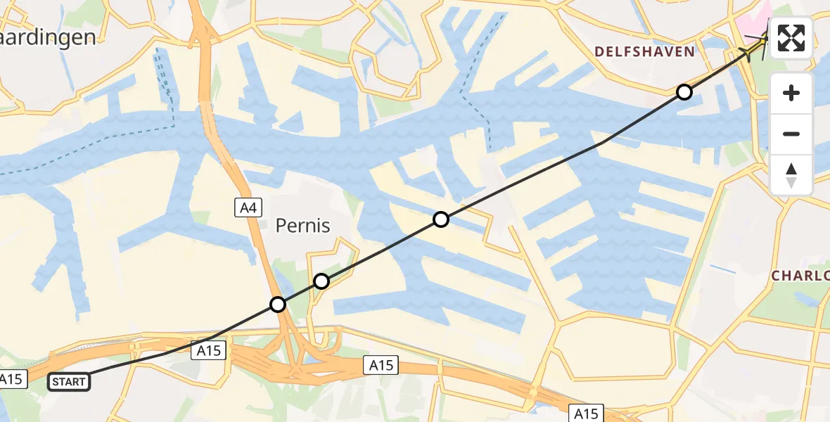 Routekaart van de vlucht: Lifeliner 2 naar Erasmus MC, Vondelingenweg