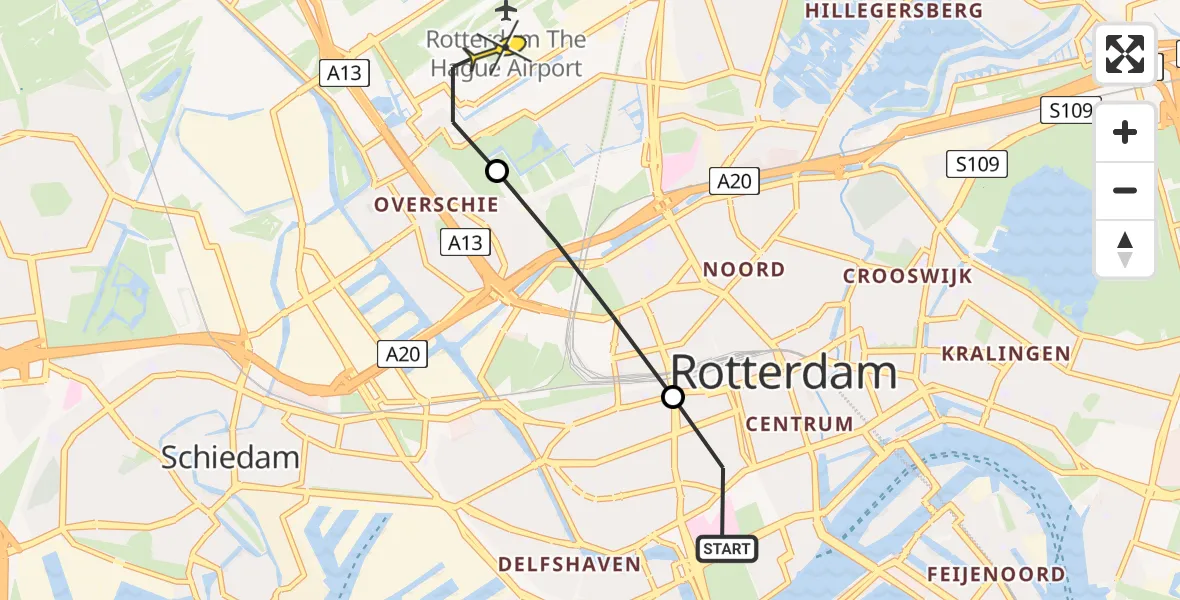 Routekaart van de vlucht: Lifeliner 2 naar Rotterdam The Hague Airport, Henegouwerlaan