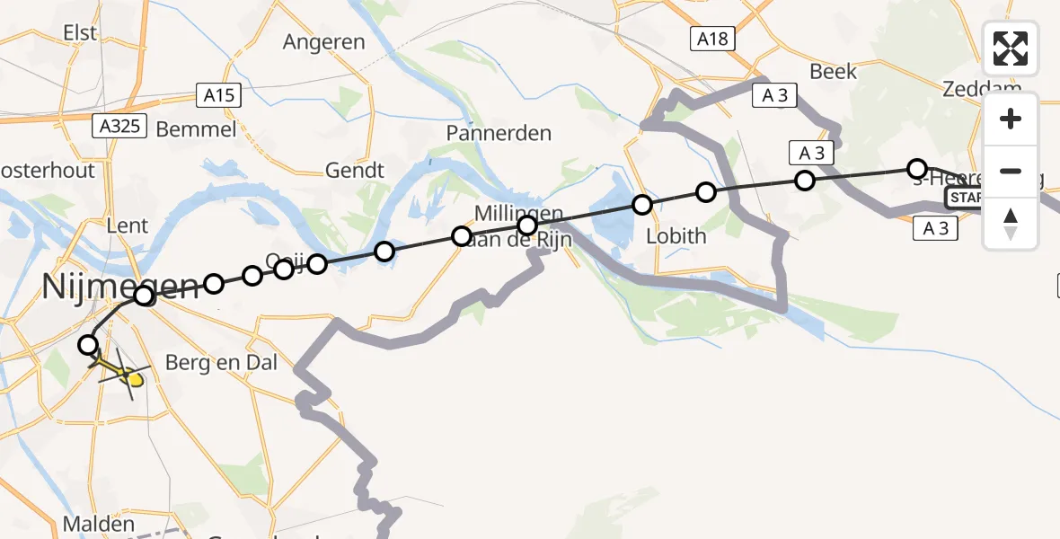 Routekaart van de vlucht: Lifeliner 3 naar Radboud Universitair Medisch Centrum, Peeskesweg