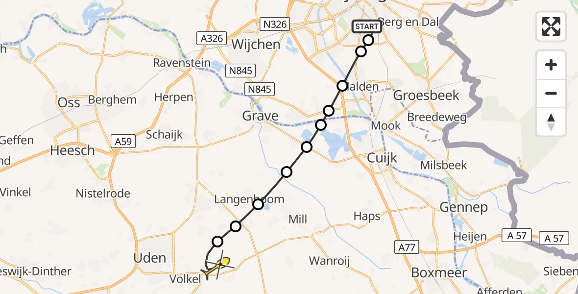 Routekaart van de vlucht: Lifeliner 3 naar Vliegbasis Volkel, Kanunnik Faberstraat