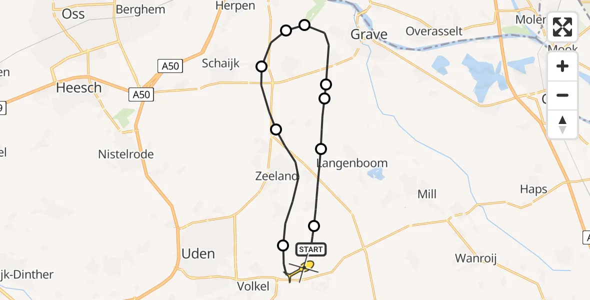 Routekaart van de vlucht: Lifeliner 3 naar Vliegbasis Volkel, Millsebaan