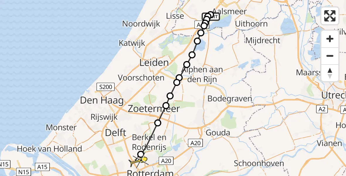 Routekaart van de vlucht: Lifeliner 2 naar Rotterdam The Hague Airport, Fornebubaan