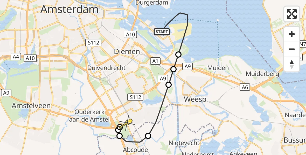 Routekaart van de vlucht: Lifeliner 1 naar Academisch Medisch Centrum (AMC), Navagiostraat