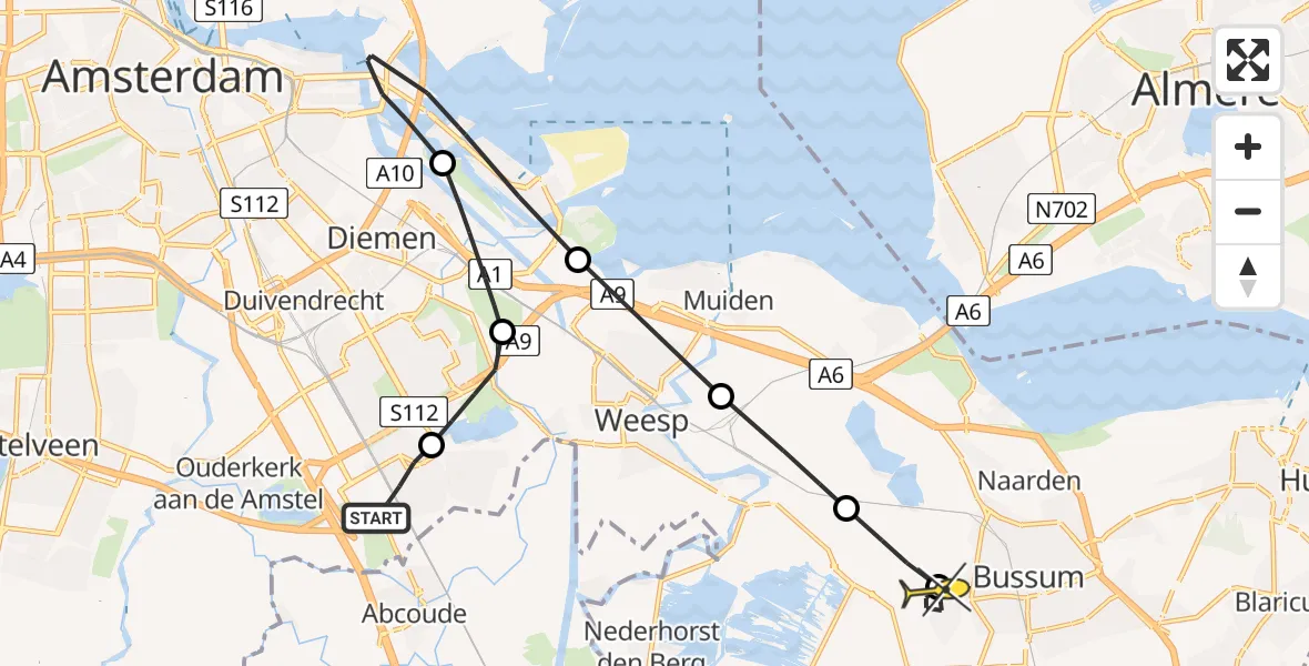 Routekaart van de vlucht: Lifeliner 1 naar Hilversum, Mijndenhof