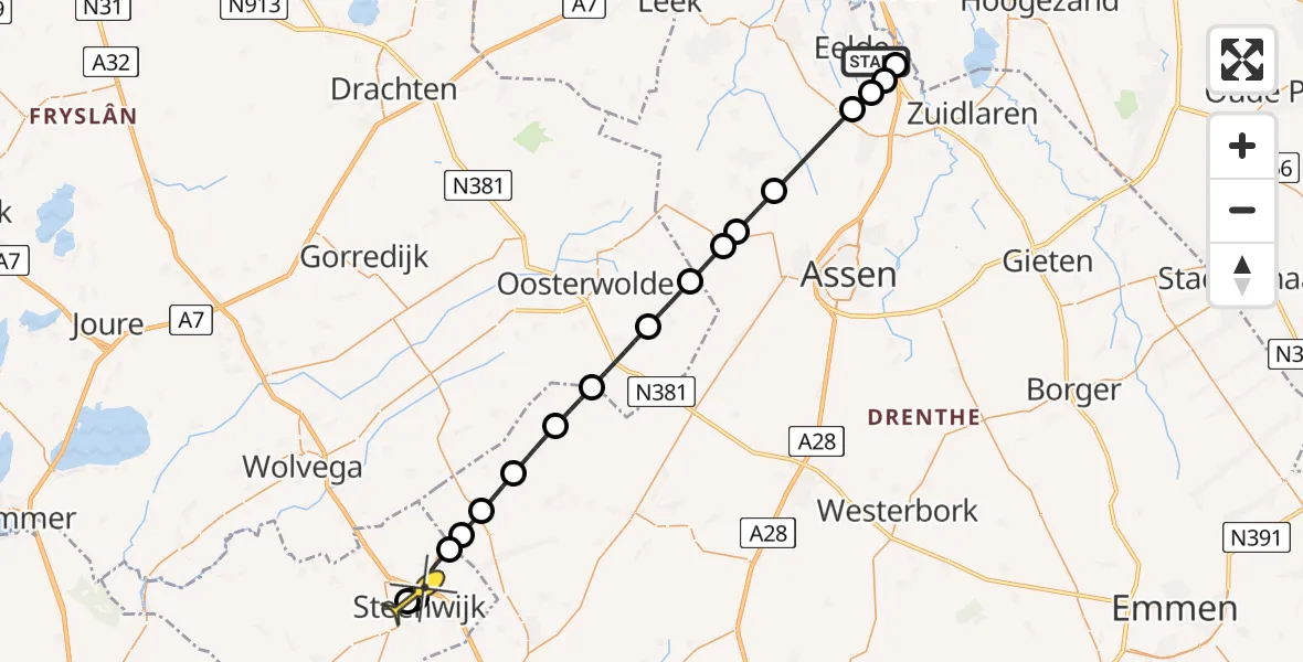 Routekaart van de vlucht: Lifeliner 4 naar De Bult, Groningerstraat