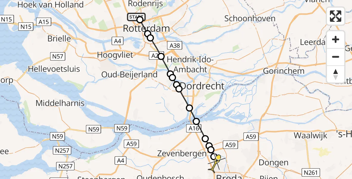 Routekaart van de vlucht: Lifeliner 2 naar Breda, Van der Waalslaan