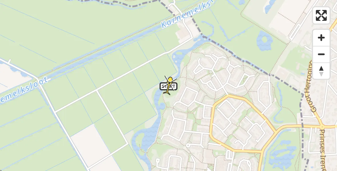 Routekaart van de vlucht: Traumahelikopter naar Hilversum, Varenmeent