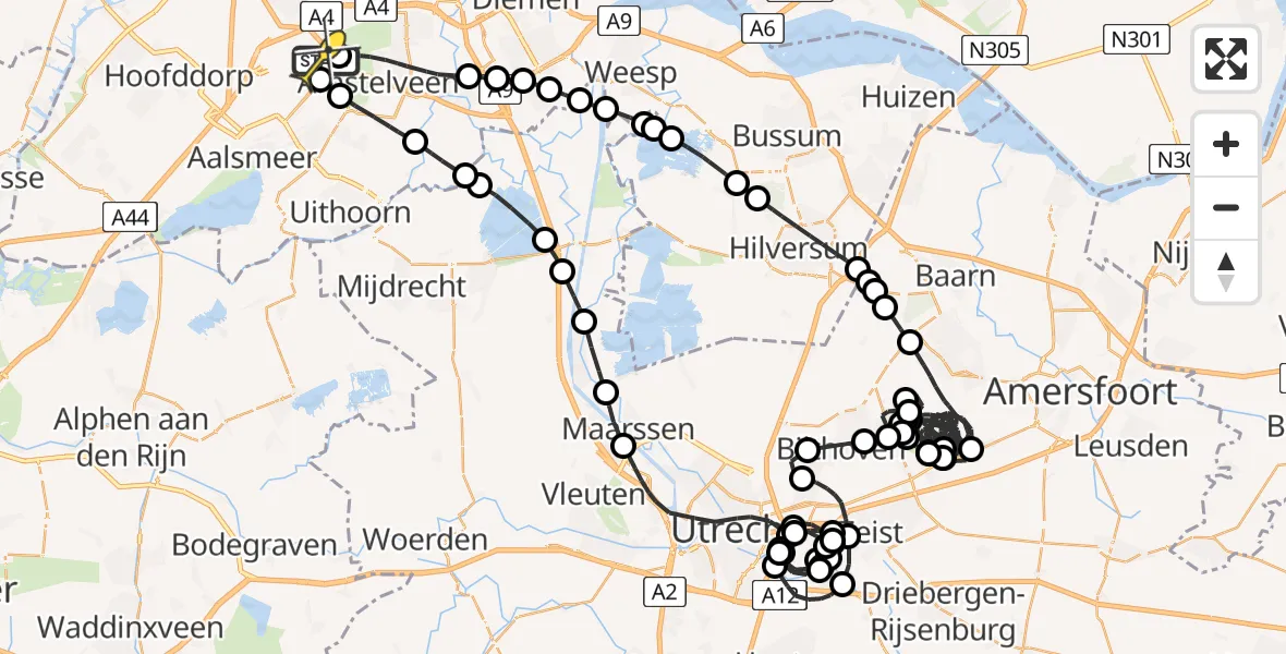 Routekaart van de vlucht: Politieheli naar Schiphol, Schipholweg