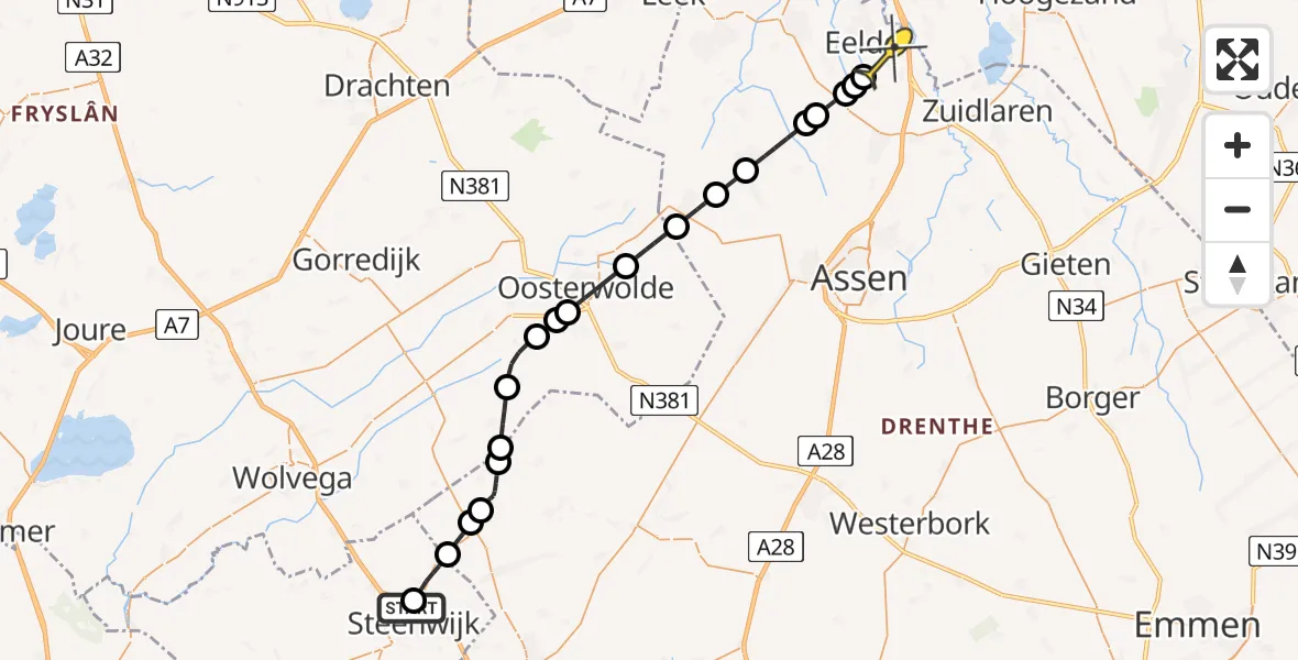Routekaart van de vlucht: Lifeliner 4 naar Groningen Airport Eelde, Eesveenseweg