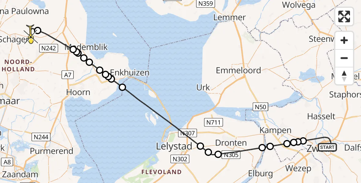 Routekaart van de vlucht: Lifeliner 1 naar Wieringerwaard, Kuyerhuislaan