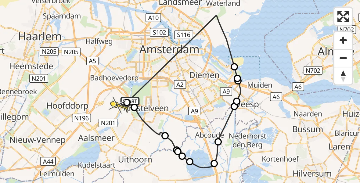 Routekaart van de vlucht: Politieheli naar Schiphol, Bietengat