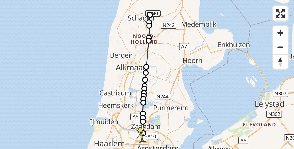 Routekaart van de vlucht: Lifeliner 1 naar Amsterdam Heliport, Mieldijk