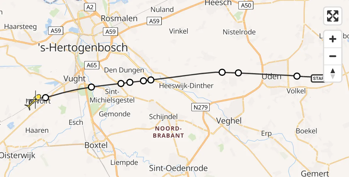 Routekaart van de vlucht: Lifeliner 3 naar Helvoirt, Zeelandsedijk