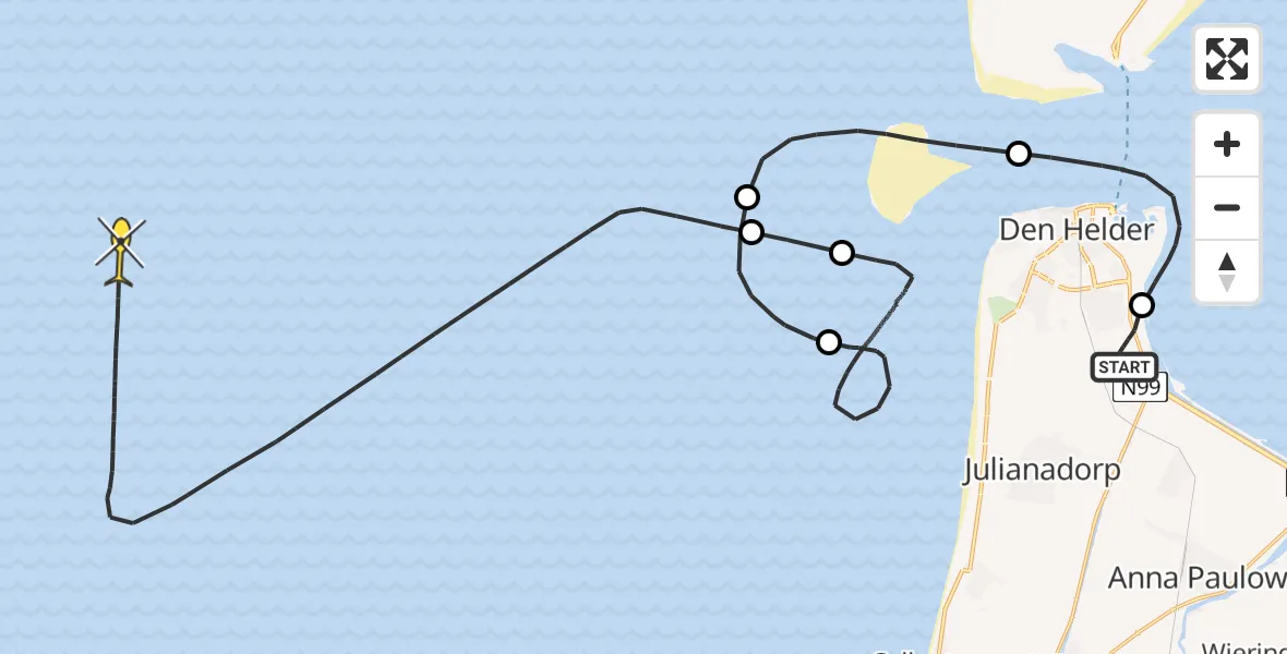 Routekaart van de vlucht: Kustwachthelikopter naar Oostoeverweg