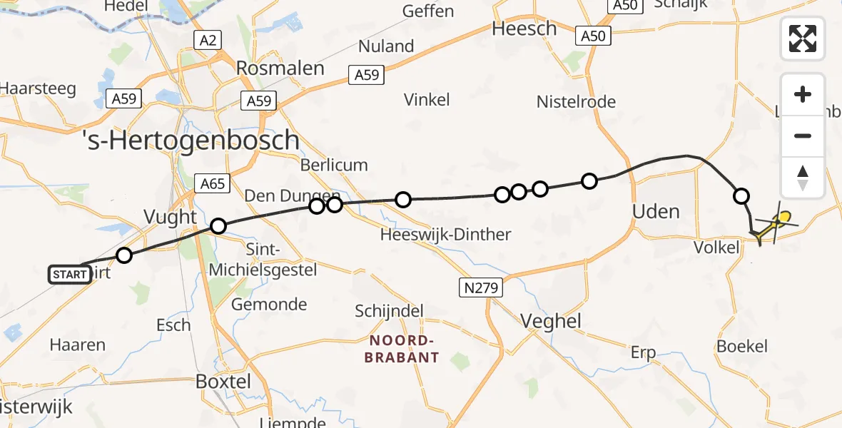 Routekaart van de vlucht: Lifeliner 3 naar Vliegbasis Volkel, Broekleij