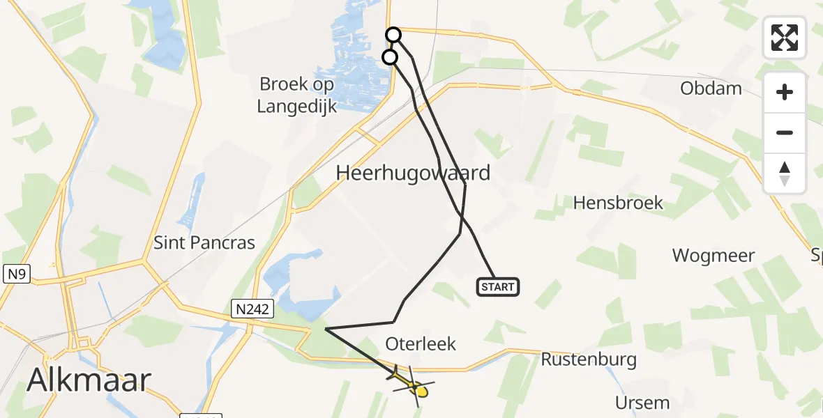 Routekaart van de vlucht: Politieheli naar Oterleek, Omring