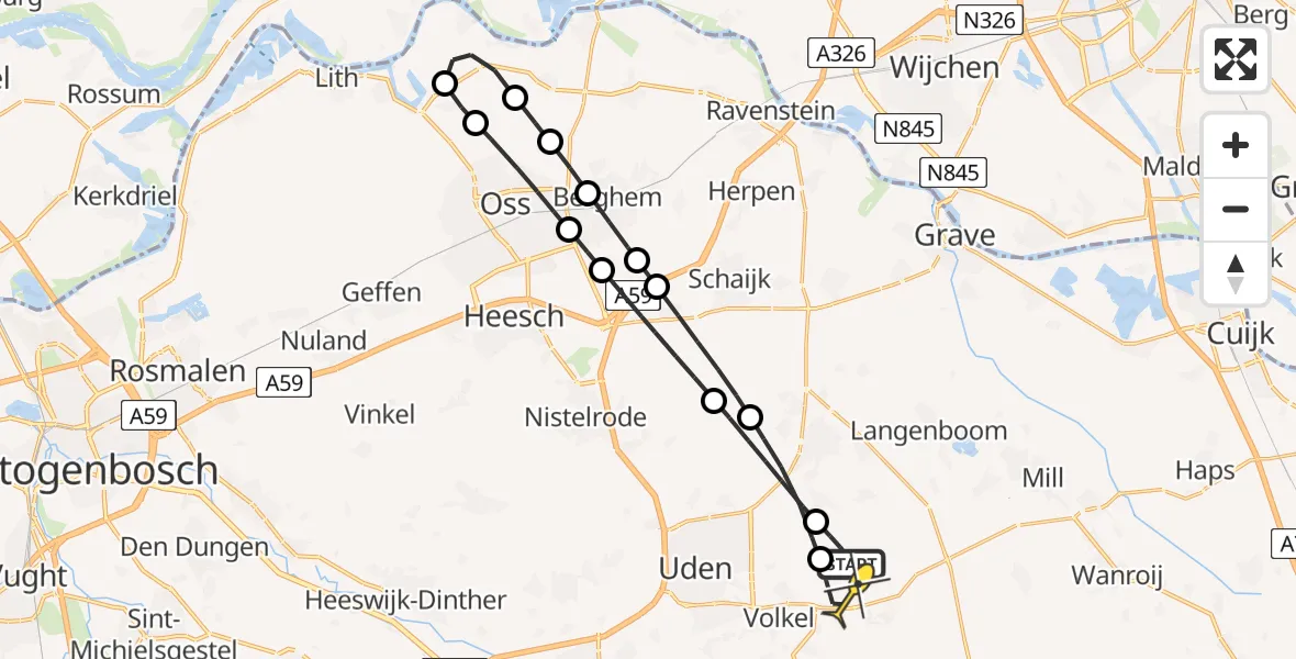 Routekaart van de vlucht: Lifeliner 3 naar Vliegbasis Volkel, Millsebaan