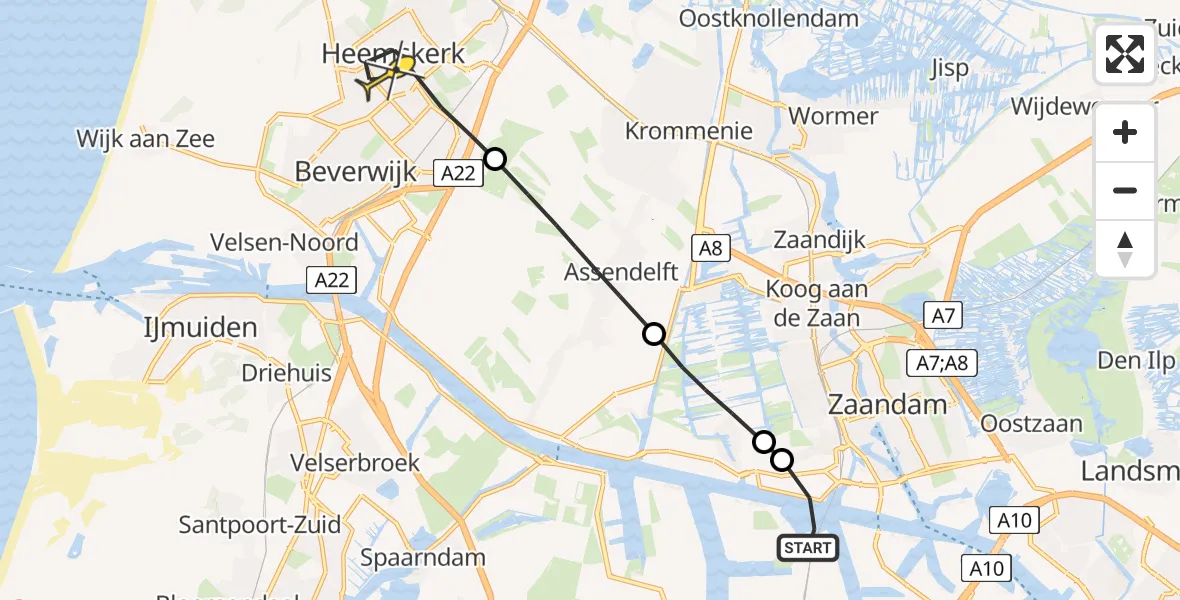 Routekaart van de vlucht: Lifeliner 1 naar Heemskerk, Hoofdtocht