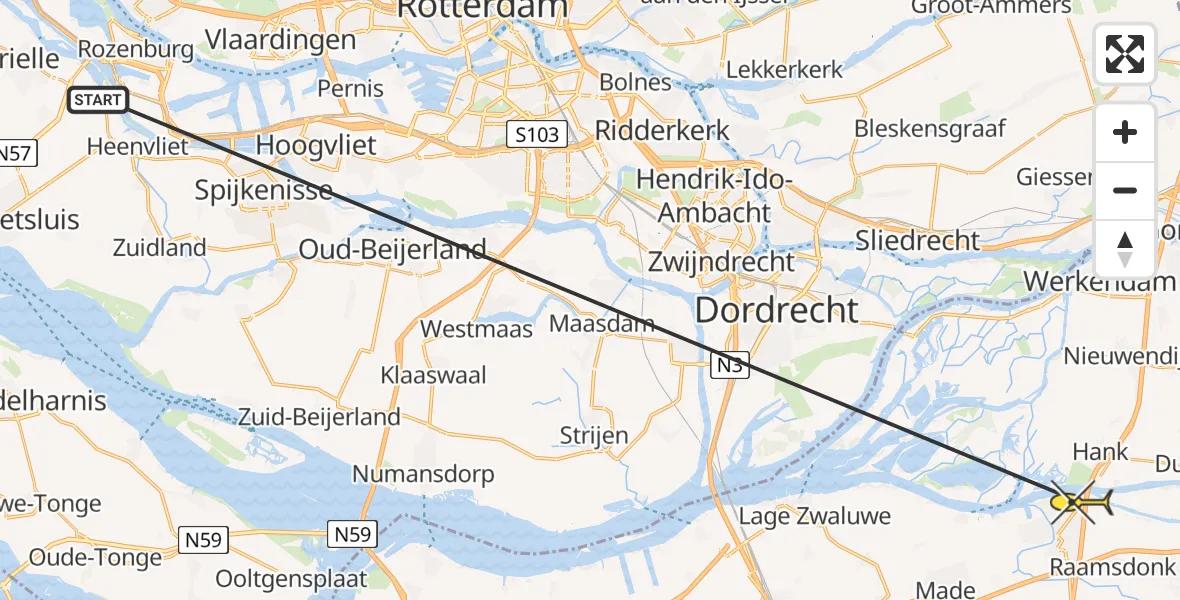 Routekaart van de vlucht: Traumaheli naar Raamsdonksveer, Maasdijk