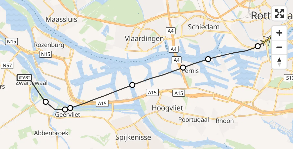 Routekaart van de vlucht: Lifeliner 2 naar Erasmus MC, Sluisweg