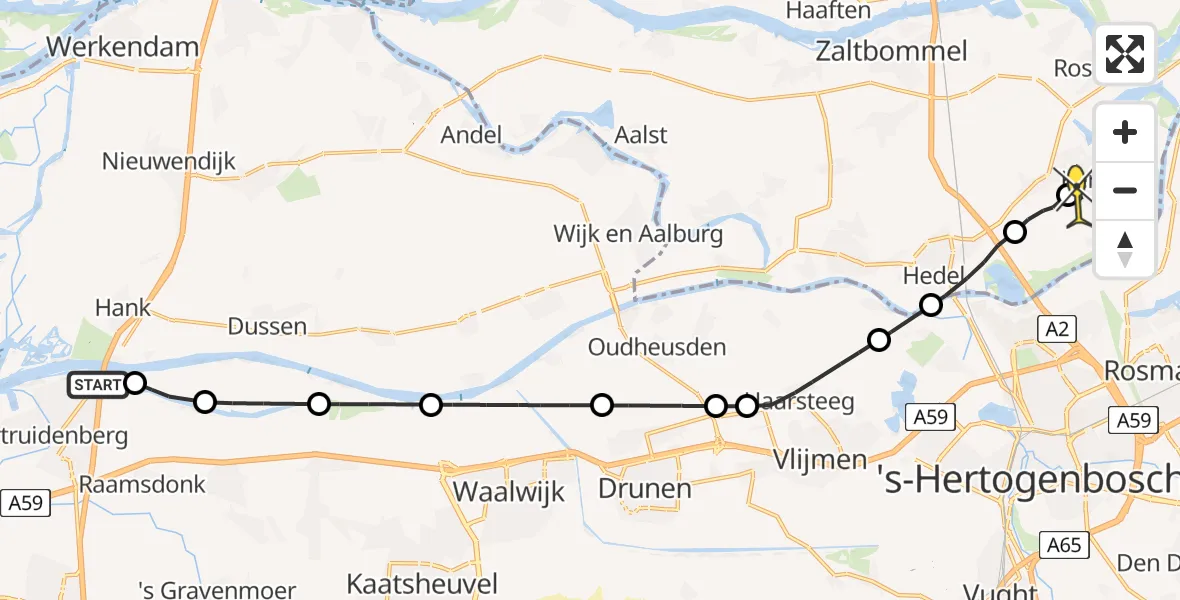 Routekaart van de vlucht: Lifeliner 3 naar Kerkdriel, Overdiepse-Polderweg