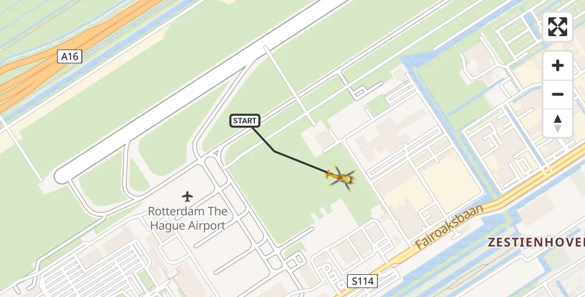Vluchtroute Traumahelikopter Rotterdam The Hague Airport - Rotterdam The Hague Airport, 26 februari 2024, 19:49