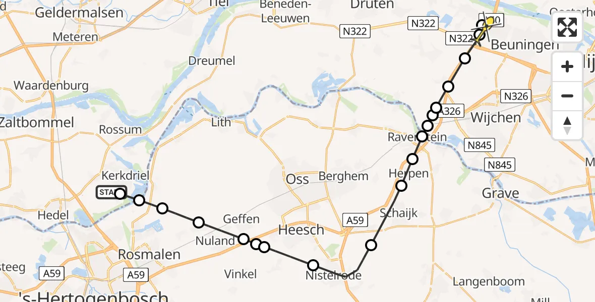 Routekaart van de vlucht: Lifeliner 3 naar Ewijk, Krommenhoek