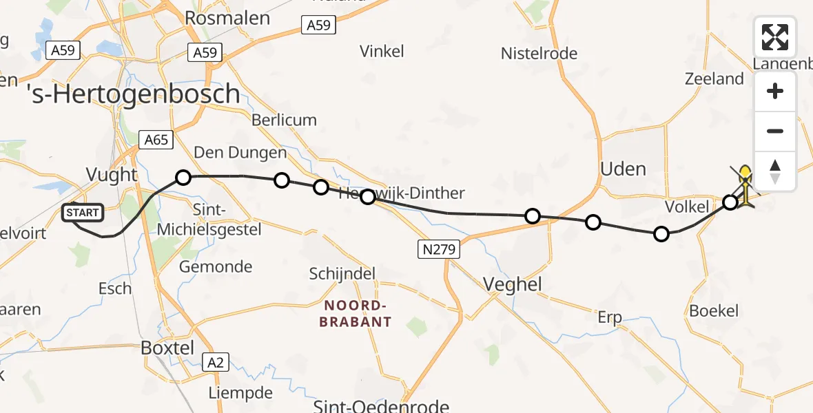 Routekaart van de vlucht: Lifeliner 3 naar Vliegbasis Volkel, Helvoirtseweg