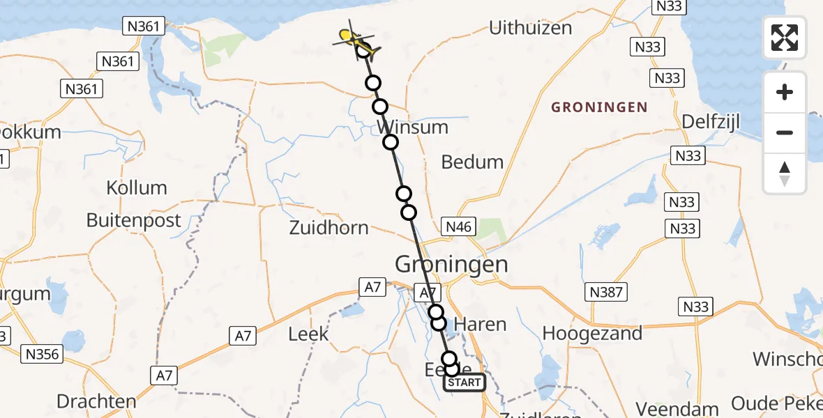 Routekaart van de vlucht: Lifeliner 4 naar Pieterburen, Eskampenweg
