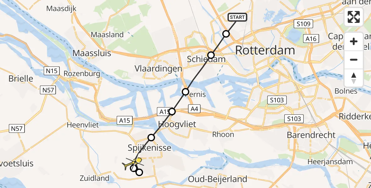 Routekaart van de vlucht: Lifeliner 2 naar Spijkenisse, Van der Duijn van Maasdamweg