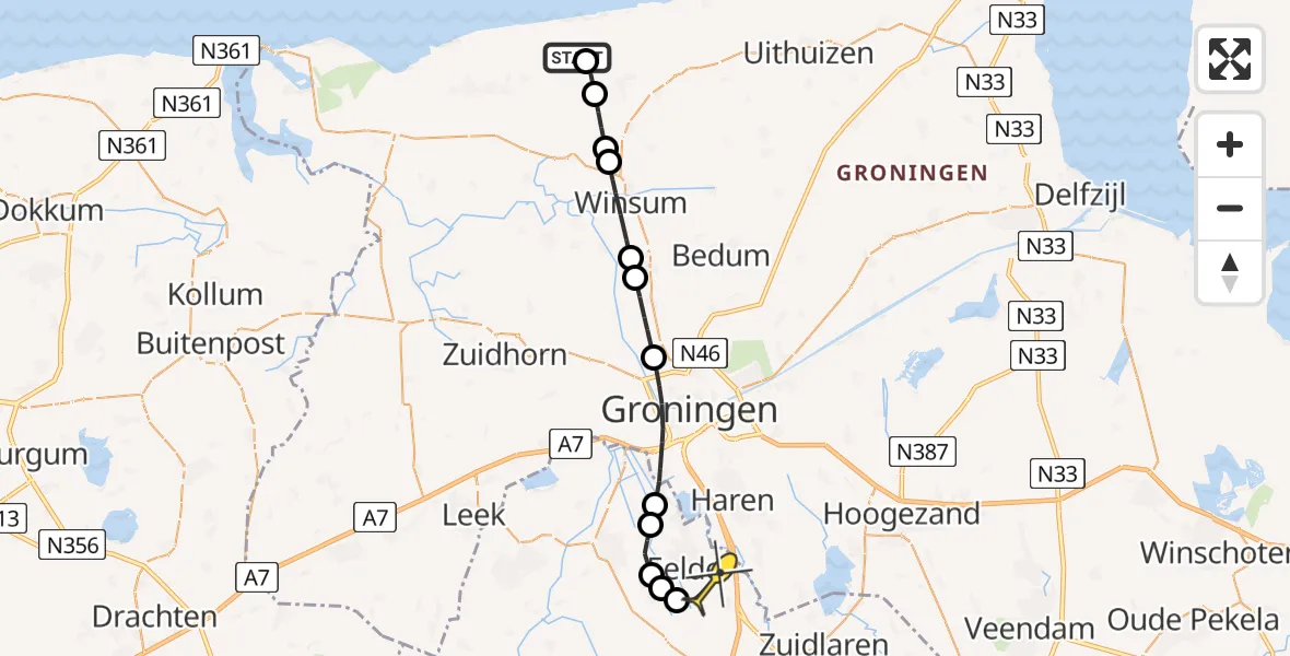 Routekaart van de vlucht: Lifeliner 4 naar Groningen Airport Eelde, Valgeweg