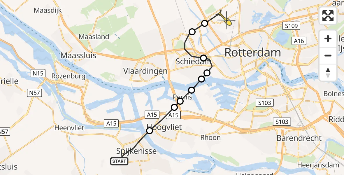 Routekaart van de vlucht: Lifeliner 2 naar Rotterdam The Hague Airport, Talinghoek