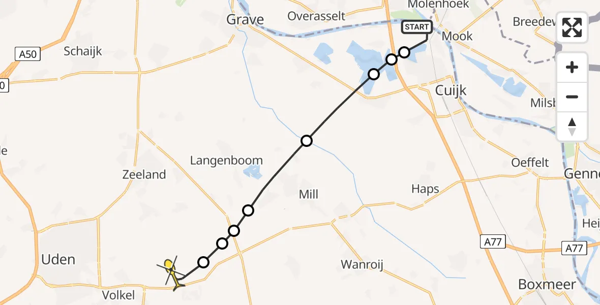 Routekaart van de vlucht: Lifeliner 3 naar Vliegbasis Volkel, Lange Linden