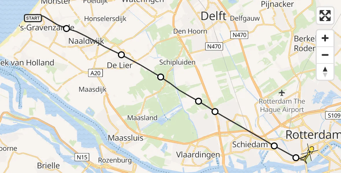 Routekaart van de vlucht: Lifeliner 2 naar Erasmus MC, Albert Schweitzerlaan