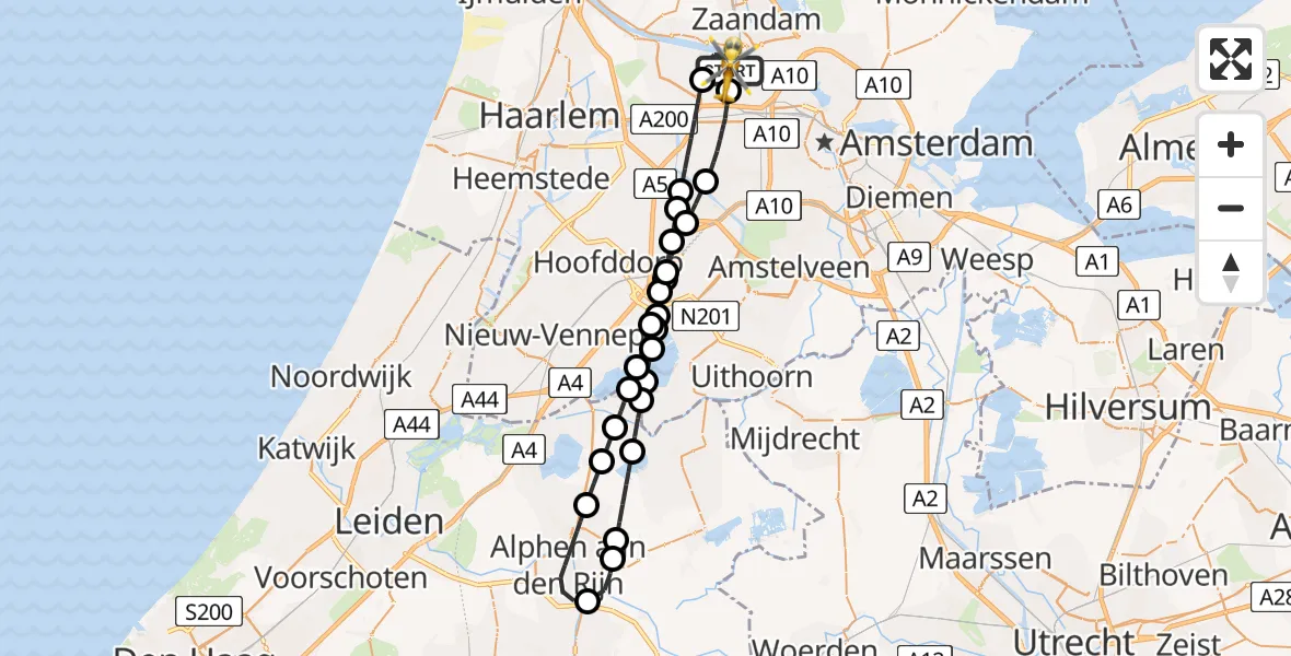 Vluchtroute Traumahelikopter van Amsterdam Heliport naar Amsterdam Heliport
