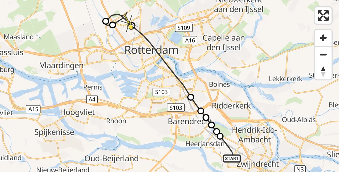 Routekaart van de vlucht: Lifeliner 2 naar Rotterdam The Hague Airport, Develsingel