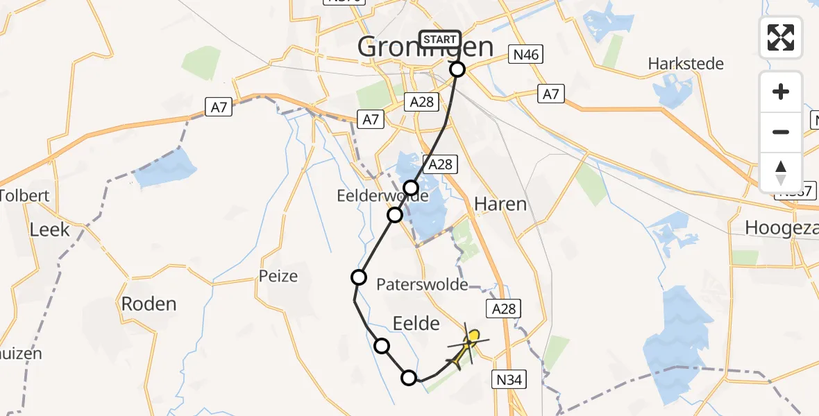 Routekaart van de vlucht: Lifeliner 4 naar Groningen Airport Eelde, De Kaai