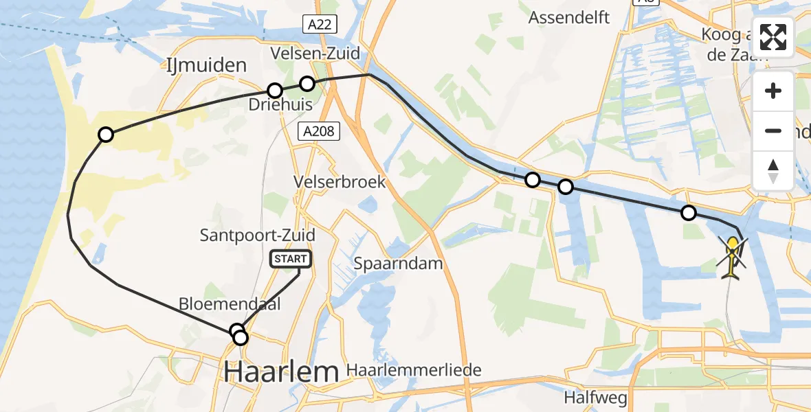 Routekaart van de vlucht: Lifeliner 1 naar Amsterdam Heliport, Marcellus Emantsstraat