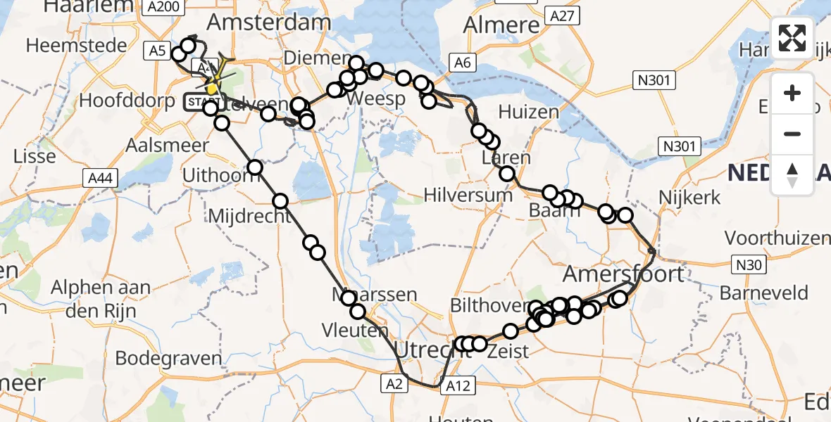 Routekaart van de vlucht: Politieheli naar Amsterdam, Oosteinderweg