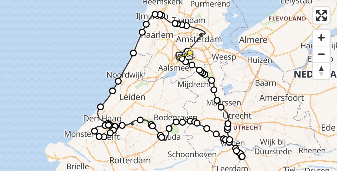 Routekaart van de vlucht: Politieheli naar Schiphol, Aalsmeer