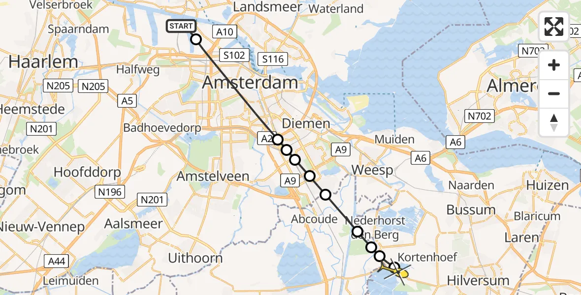 Routekaart van de vlucht: Lifeliner 1 naar Kortenhoef, Kompasweg