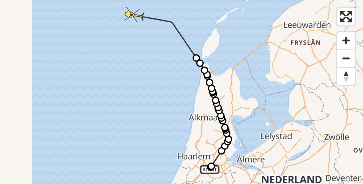 Routekaart van de vlucht: Politieheli naar Nieuwemeerdijk