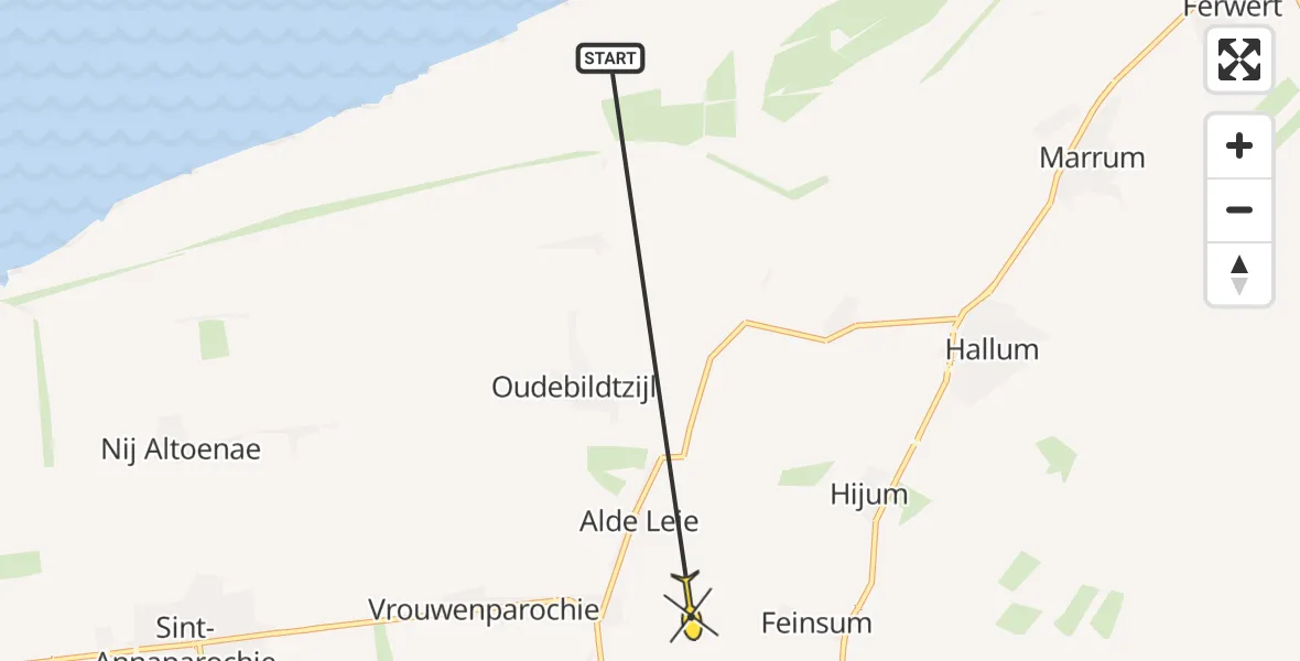 Routekaart van de vlucht: Ambulancehelikopter naar Stiens, Goadyk